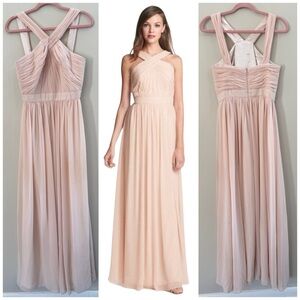 Monique Lhuillier Bridesmaids Blush Chiffon Gown Dress